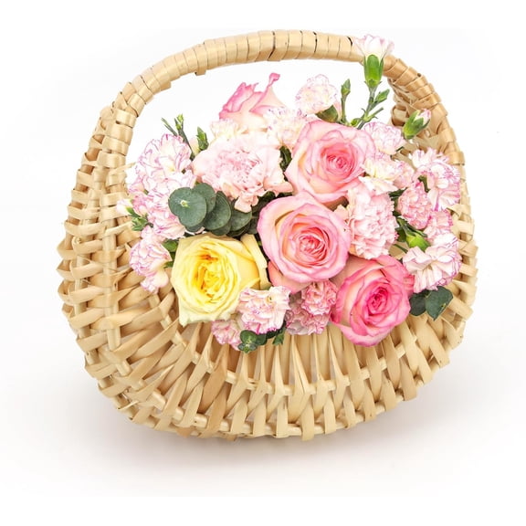 Rattan Half Moon Wicker Basket, Small Wicker Woven Basket with Handle, Woven Wedding Flower Girl Baskets, Picnic Basket, for Home Wedding Decor, Photo Props, Camping(7 in)