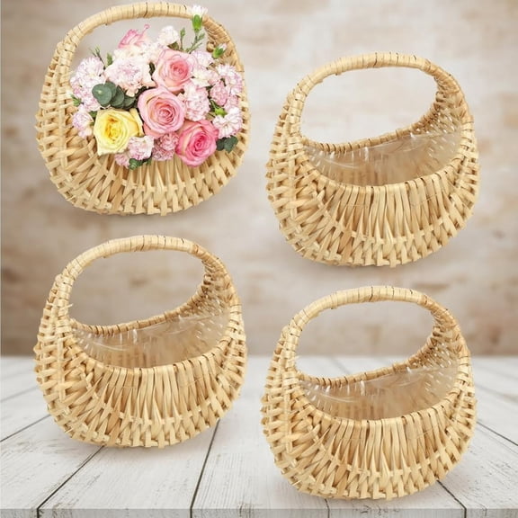 Rattan Half Moon Wicker Basket with Handle, Woven Basket for Home Decor, Photo Props, Picnic and Camping