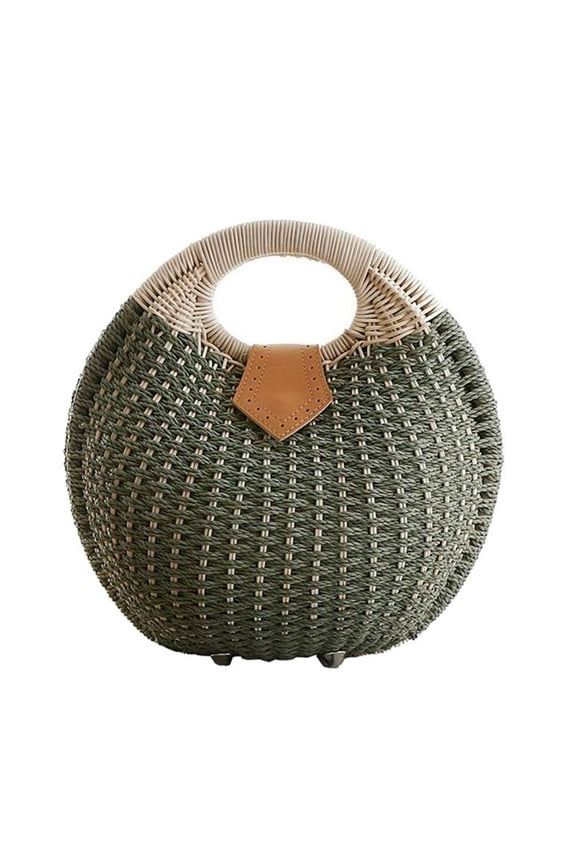 Rattan Handbag Fashionable Straw Shell Shape Storage Handbag for Female Woman Lady (Green)