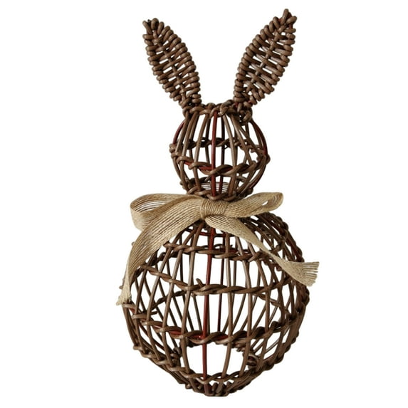 Rattan Handwoven Bunny Figurine - Easter Decor With Natural Vine Weaving, Burlap Bow Accent - For Patio, Garden, Home, Easter Celebrations