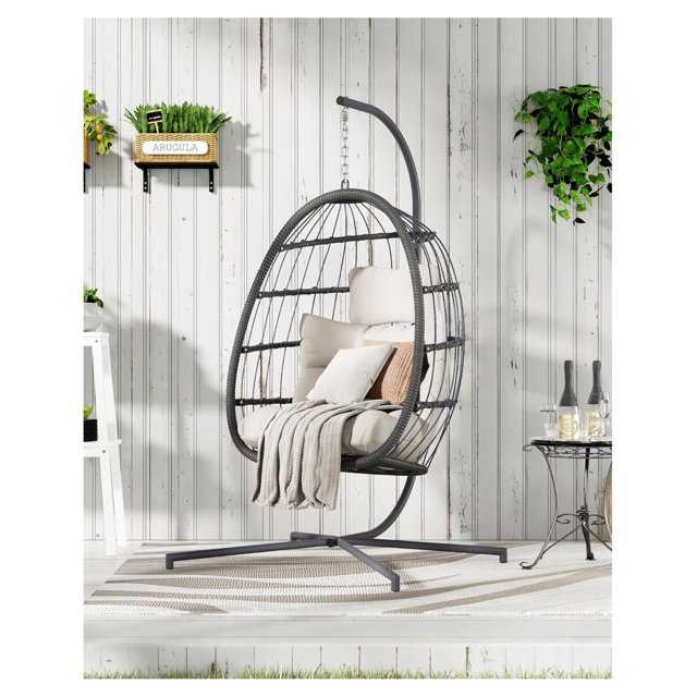 Rattan Hanging Egg Chair with Stand, Comfort Outdoor Swing Chairs with