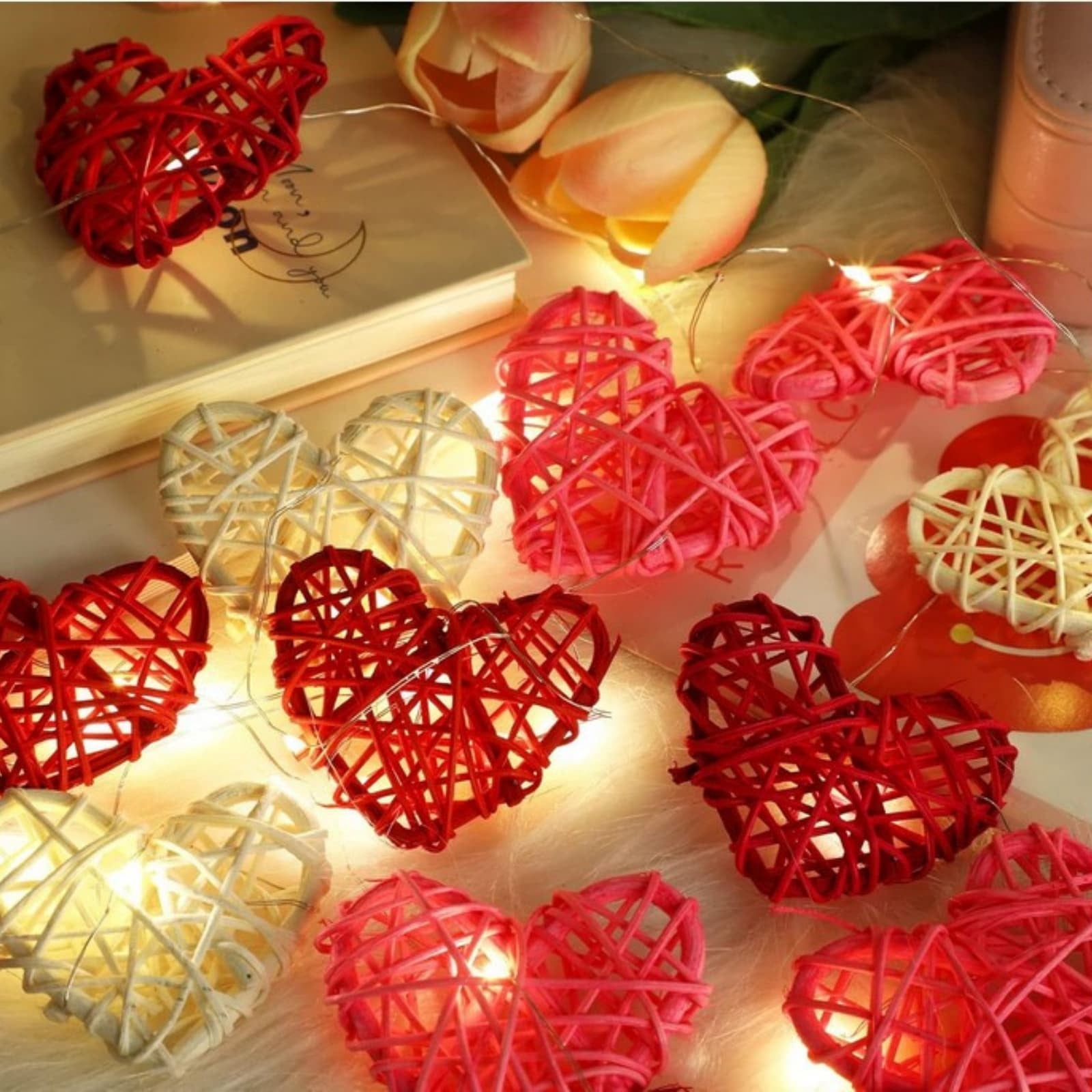 Solar Rattan Heart Rattan Heart Decor, 24 Pack Natural Woven Heart Shaped Accents for Wall ...