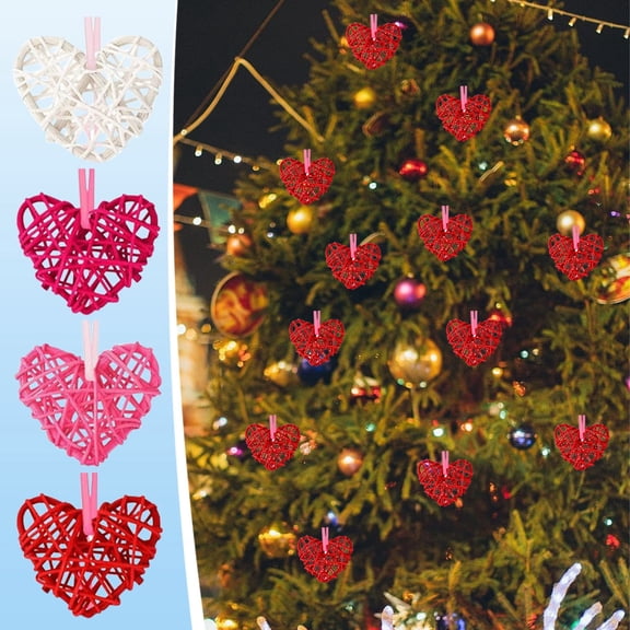Rattan Heart Decor, Woven Heart Shaped Rattan Ornaments For Tabletop Crafts Home Decoration And DIY Projects Assorted Colors 24 Pack Set