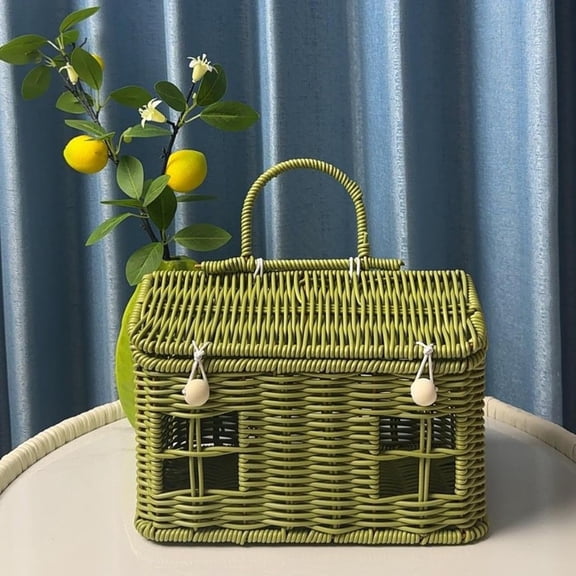 Rattan House Shaped Basket Wicker Small Dollhouse Gift for Girls, Boho Toys, Mouse in a Box House, Little Girl Purse Clutch, Doll Carrier