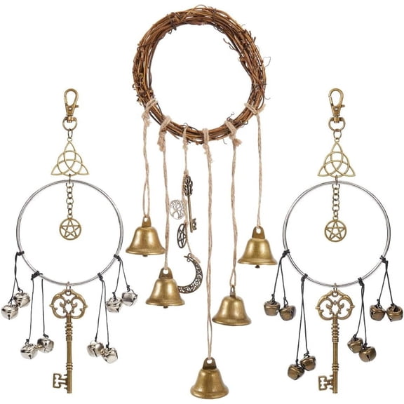 Rattan & Iron Witch Bells for Door Knob for Protection Mixed Color 325x122mm 1pc