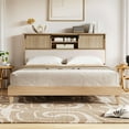 thumbnail image 1 of Rattan King Bed Frame with Headboard,Charging Station & Storage Shelves,Boho Rattan Bed King Size with Sliding Barn Door,Wood King Bed Foundation with Silent Slats&No Box Spring Needed,ship in 2 boxes, 1 of 9