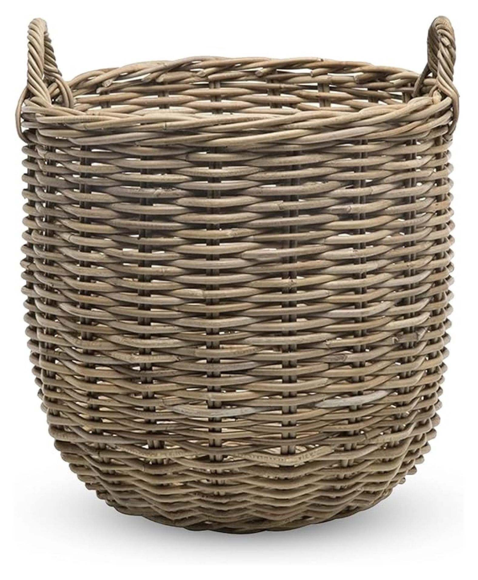 Rattan Kobo Round Storage Basket, Handwoven Rattan Basket with Handles, Organization & Home Decor for Storage, Gray-Brown