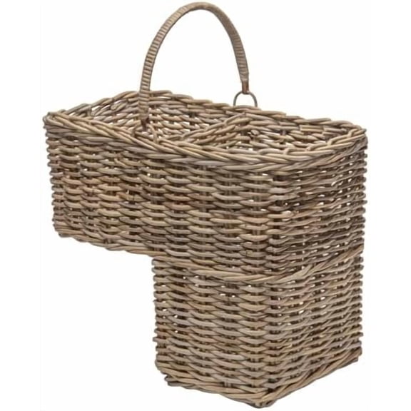 Rattan Kobo Stair Step Basket with Folding Handle, Collect, Organize and Shuttle Items from Floor to Floor, Sturdy and Durable Rattan Construction$$Home Decor, Kitchen, & Other