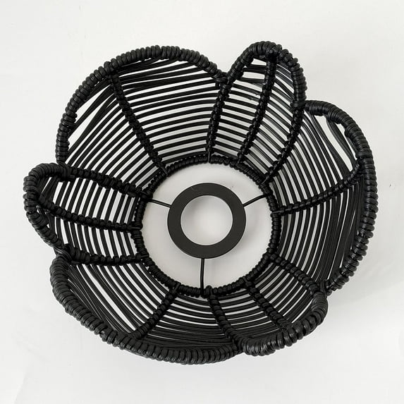 Rattan Lamp Shade Lotus Shape Chandelier Lamp Cover Rustic Ceiling Light Fixture Cover Handmade Creative Woven Lampshade for Bedroom Living Room Restaurant Hallway Decoration Black