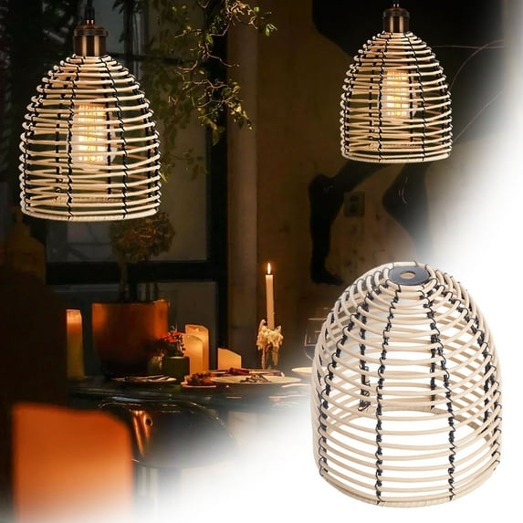 Rattan Lampshade for Hanging Pendant Light Vintage Retro Lamp Shade Cover Woven Design for Indoor Outdoor Use in Cafe Restaurant Home Bedroom Living Room Kitchen Garden Decor