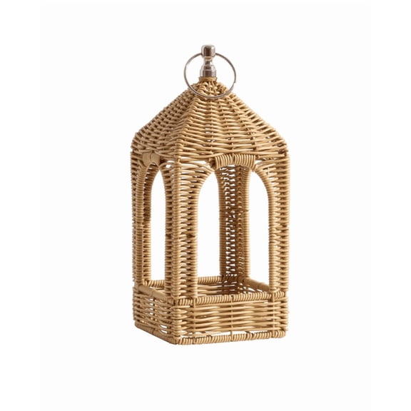 Rattan Lantern 12 Inch Natural Woven Rattan Candle Holder with Open Weave Design for Tabletop Mantel and Home Accent