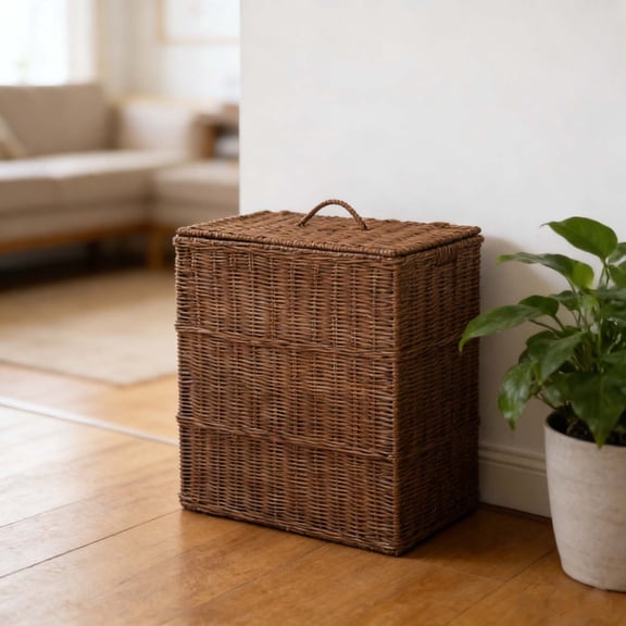 Rattan Laundry Basket with Lid Handwoven Wicker Hamper for Bedroom and Bathroom Clothes Storage