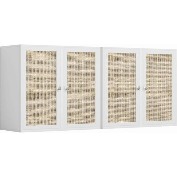 Rattan Laundry Room Cabinets, Bathroom Cabinet Wall Mount,Adjustable Shelves, Kitchen Wall Cabinet Storage, Laundry Cabinet, 24INCH X 2PCS，White