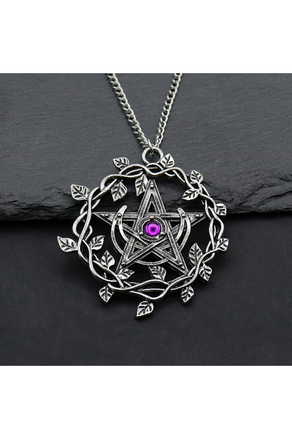 Rattan Leaves Pentagram Pendant Necklace For Women Men Vintage Pagan Wiccan Witch Charm Statement Necklace Jewelry