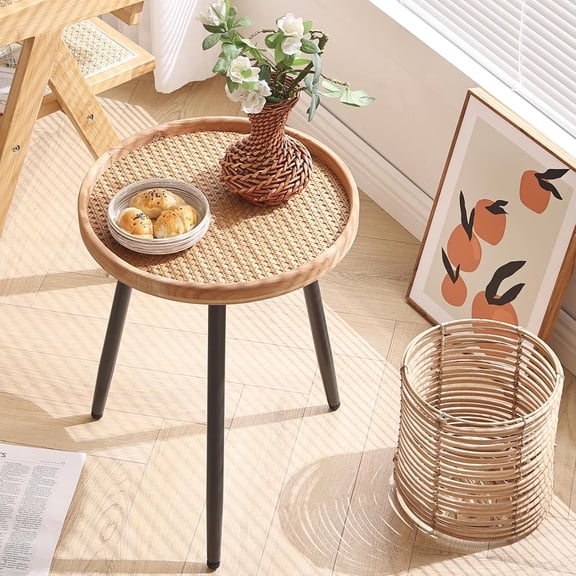 Rattan Log Desktop round Side End Table, Durable Nightstand/Small Tables, Indoor Outdoor