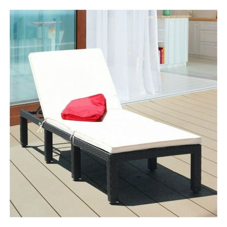 Rattan Lounge Chair Cushioned Adjustable Patio Daybed - Blue/White Wicker Chaise - Outdoor Recliner for Poolside, Porch, Garden - 6-Position, 355lbs Capacity