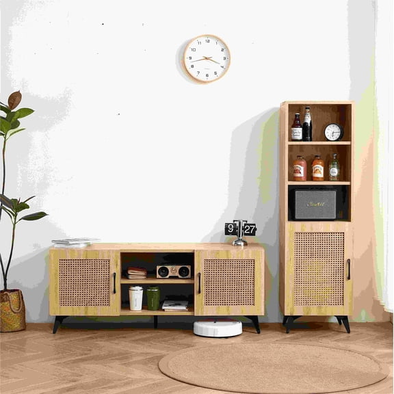 Rattan Mesh Side Cabinet Household Sideboard Kitchen Locker Bedroom Living Room Storage Cabinet