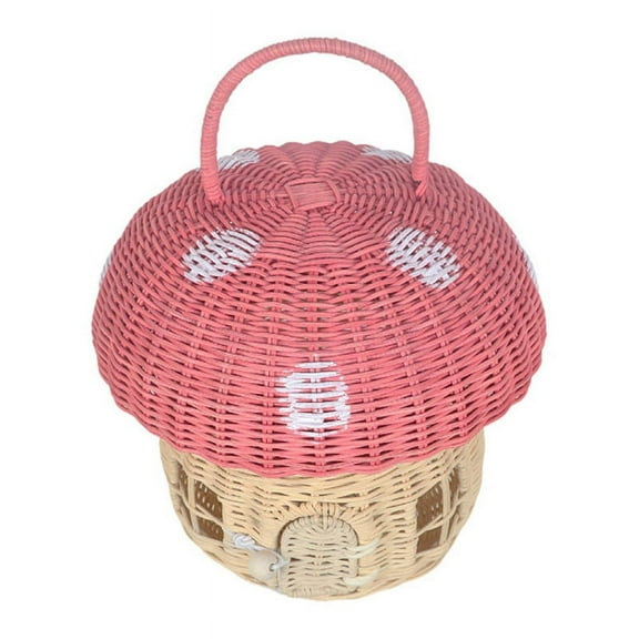 Rattan Mushroom-Shaped Storage Basket- Handmade Handcrafted, Pink
