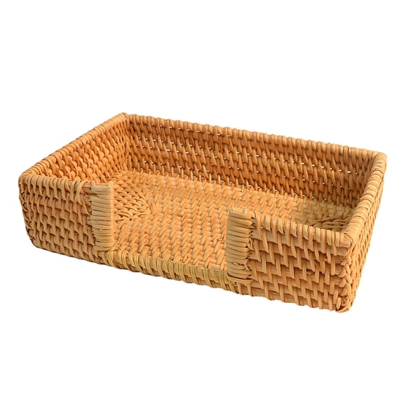 Rattan Napkin Holder, Nordic Woven Tissue Basket, European Vintage Decorative Paper Facial Dispenser Box, Rectangular Desktop Organizer for Living Room, Dining Room, 9.45 x 5.9 x 2.36 in