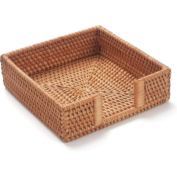 Rattan Napkin Holder Square, Napkin Holders for Paper Napkins, Wicker Napkin Tray, Woven Guest Towel Holder for Restaurant/Kitchen/Bathroom Napkin Holder for Table
