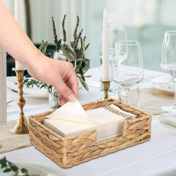 Rattan Napkin Holder for Table, Water Hyacinth Serving Tray Kitchen Luncheon Paper on Boho Dining Countertop for Paper Napkins Kitchen Restaurant Dinner Wicker Baskets 9.4" x 5" x 2.7" Rectangular