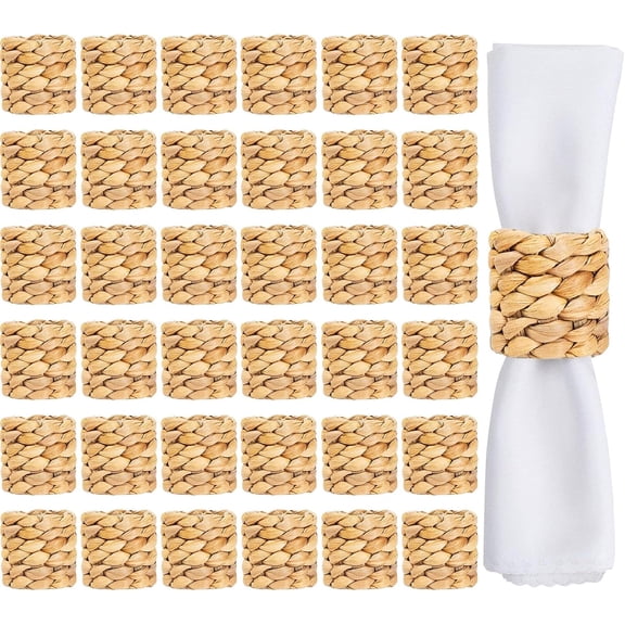 Rattan Napkin Rings Bulk Farmhouse Boho Napkins Rings Handmade Natural Napkin Ring Holders by Water Hyacinth Table Decor for Wedding Gatherings Party Supplies