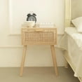 thumbnail image 1 of Rattan Nightstand, Bedside Table with Rattan Drawer, Wood End Table with Storage and Solid Wood Legs for Bedroom Living Room Small Space (Walnut), 1 of 6