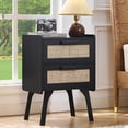 thumbnail image 1 of Rattan Nightstand, Boho End Table with 2 Drawers Bedroom Bedside Side Tables Black Night Stand for Living Room, Bedroom, Dorm Room Essentials, 1 of 8