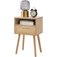 thumbnail image 1 of Rattan Nightstand, Boho Side Table with Drawer Open Shelf, Wood Accent Bedside Table, End Table with Legs for Bedroom, Living Room and Small Spaces,Natural, 1 of 16