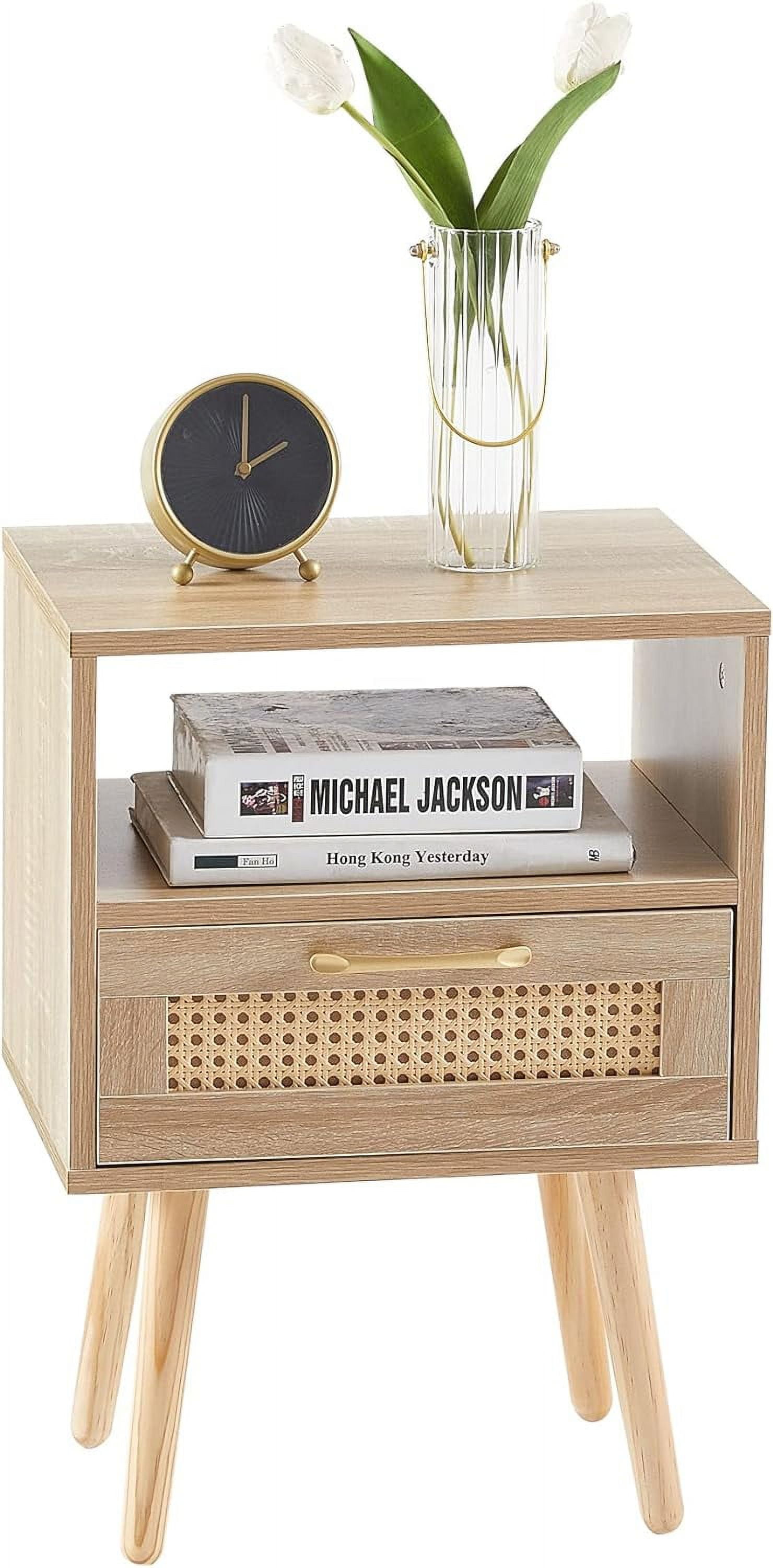 Rattan Nightstand Boho Side Table With Handmade Rattan Decorated Drawer, Modern End Table For ...