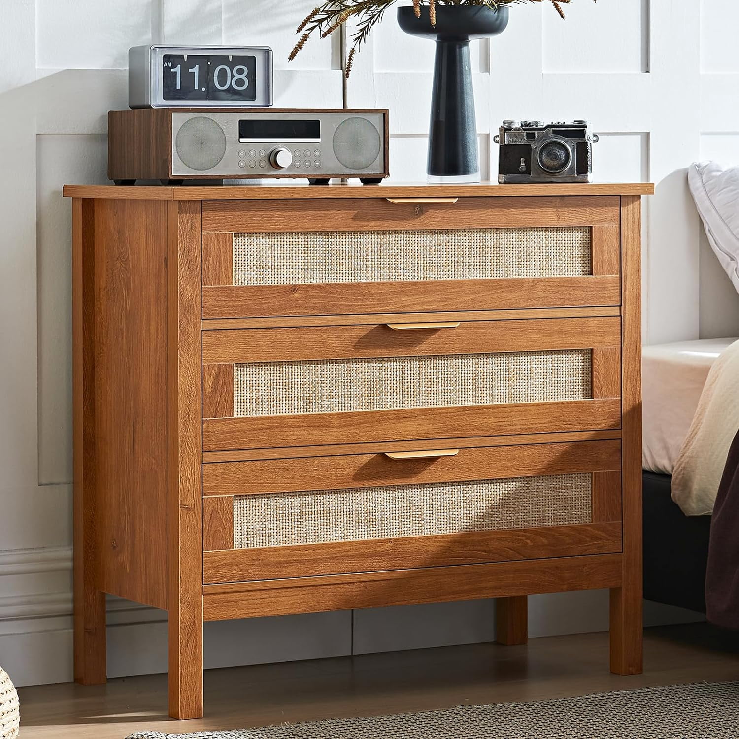 Rattan Nightstand, Drawer Night Stand, Bedside Table with Storage, Tall ...