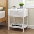 thumbnail image 1 of Rattan Nightstand with Drawers, Storage Cabinet for Bedroom, Living Room End Tables with Open Shelf, Bedside Table Sofa Table with Drawers for Bedroom, Living Room, White, 1 of 9