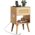 thumbnail image 1 of Rattan Nightstand Durable with Charging Station, Boho Night Stand, Small Bedroom Side Table, 1 of 7