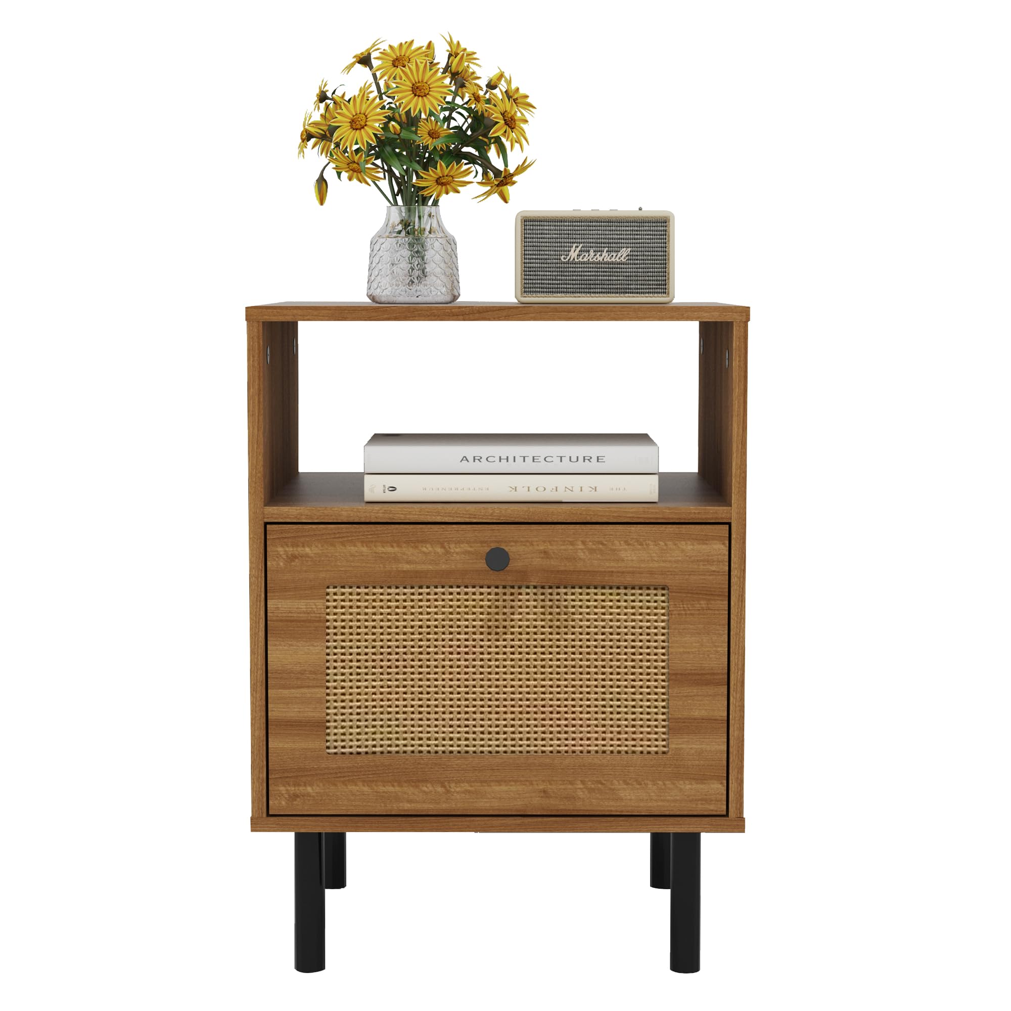 Rattan Nightstand with Storage Boho Modern Farmhouse Bedside Table with ...