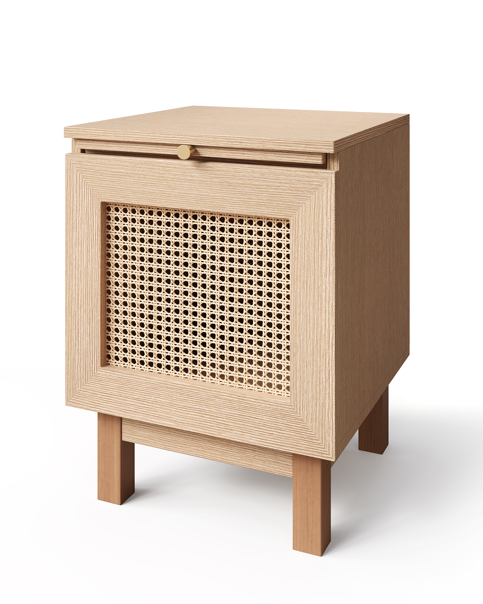 Rattan Nightstand, Wood Side Table with Hidden Retractable Desktop, End