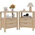 thumbnail image 1 of Rattan Nightstands Set of 2, Large Nightstands with Drawers and Storage Shelf, Farmhouse Bedside Table, Wood Bed Side Tables End Table for Bedroom Living Room, Natural, 1 of 8