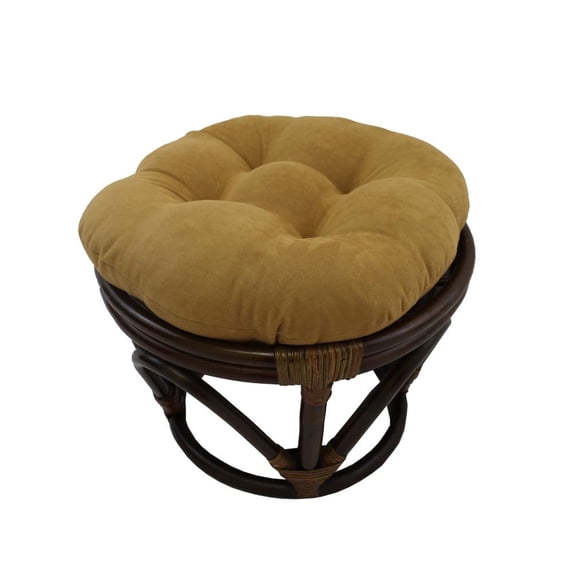 Rattan Ottoman with Micro Suede Cushion -Camel
