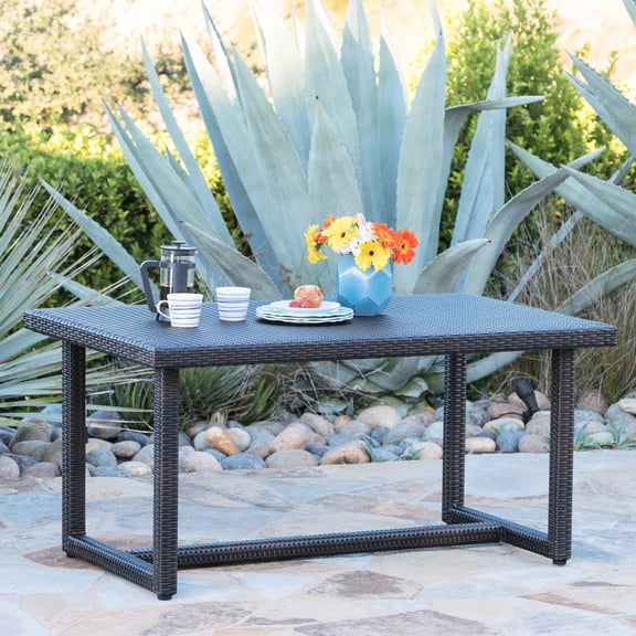 Rattan Outdoor Dining Table | Creates a Functional Outdoor Dining Area | Iron Core with Resin Wicker | Stays Beautiful Year - Round