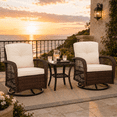 thumbnail image 1 of Rattan Outdoor Furniture, 3 Pieces Patio Furniture Set, Wicker Outdoor Swivel Glider Rocker w/Table, Balcony Porch Outdoor Rocking Bistro Set for 2, Beige Cushions, 1 of 9