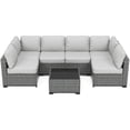 thumbnail image 1 of Rattan Patio Conversation Set with Waterproof Cushions & Leveler, 7 Piece Outdoor Patio Furniture Set with Glass Top Coffee Table, Outdoor Sectional Sofa for Backyard, Poolside, Gazebo, Easy Assembly, 1 of 8