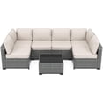 thumbnail image 1 of Rattan Patio Conversation Set with Waterproof Cushions & Leveler, 7 Piece Outdoor Patio Furniture Set with Glass Top Coffee Table, Outdoor Sectional Sofa for Backyard, Poolside, Gazebo, Easy Assembly, 1 of 8