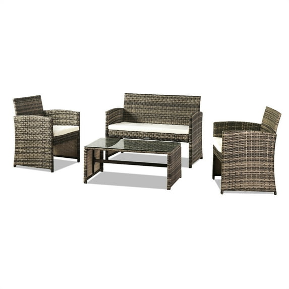 Rattan Patio Furniture, Outdoor Rattan Set 4 Pieces Leisure Furniture Set, Gray