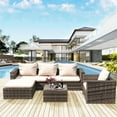 thumbnail image 1 of Rattan Patio Sofa Set, 4 Piece Outdoor Sectional Furniture Set, All-Weather PE Rattan Wicker Patio Conversation Set, Cushioned Sofa Set with Glass Table for Garden Pool Deck Porch, K2826, 1 of 8