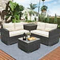 thumbnail image 1 of Rattan Patio Sofa Set, 4 Pieces Outdoor Sectional Furniture, All-Weather PE Rattan Wicker Patio Conversation, Cushioned Sofa Set with Glass Table & Storage Box for Patio Garden Poolside Deck, 1 of 10