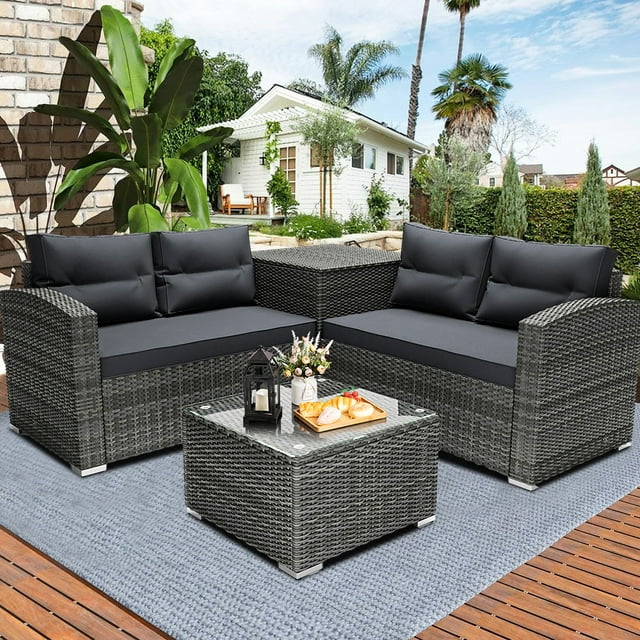 Rattan Patio Sofa Set, 4 Pieces Outdoor Sectional Furniture, All ...