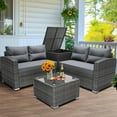 thumbnail image 1 of Rattan Patio Sofa Set, 4 Pieces Outdoor Sectional Furniture Set, All-Weather PE Rattan Wicker Patio Conversation Set, Cushioned Sofa Set with Glass Table & Storage Box for Patio Garden Poolside Deck, 1 of 8