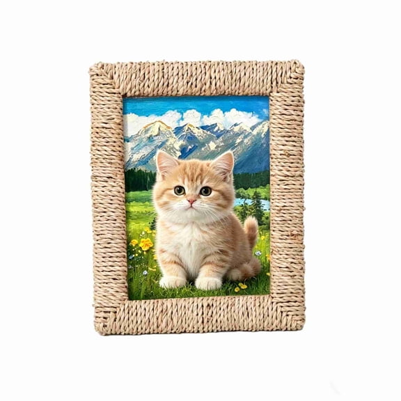 Rattan Picture Frame, 5" x 7" Boho Photo Frame Handmade Farmhouse Wicker Picture Frame Set for Wall and Tabletop Display