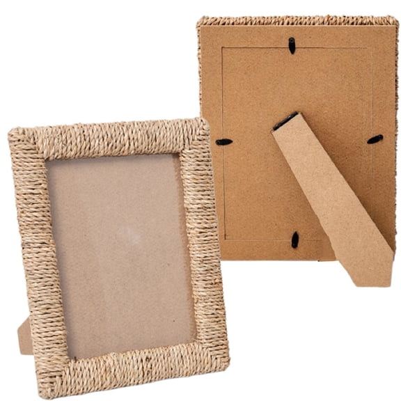 Rattan Picture Frame, Bexikou 5 x 7 Inch Handmade Wicker Photo Frame, Natural Boho Farmhouse Decor, Rustic Frame Set for Tabletop & Wall Mount Display