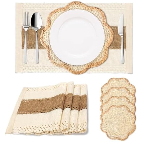 Rattan Placemats Set of 4, Woven Table Placemats for Dining and Kitchen, Boho Table Mats for Dinner, Party, Farmhouse Home Decor, Natural