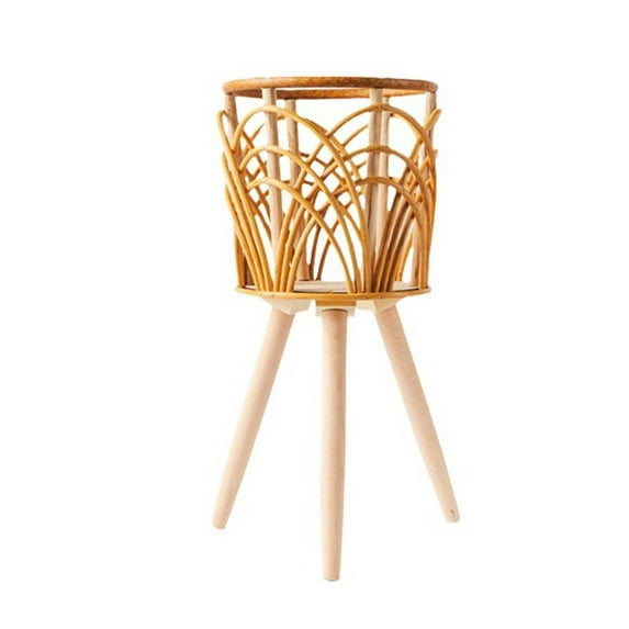 Rattan Plant Stand, Handmade Woven Wooden Indoor Wicker Basket, Plant Basket with Stand, Planter Pot Holder, Planter Baskets Rack Wooden Plant Shelf, Hollow Flowers Display Stool Shelf